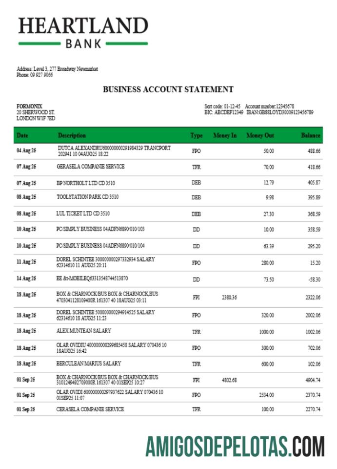 Heartland Firm Account Extrato bancário em formato Word e PDF (1) modelo
